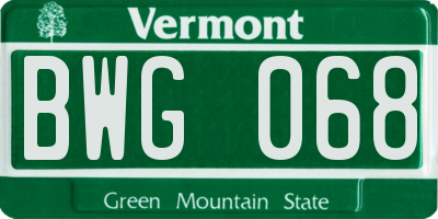 VT license plate BWG068