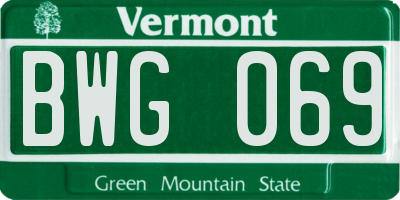 VT license plate BWG069