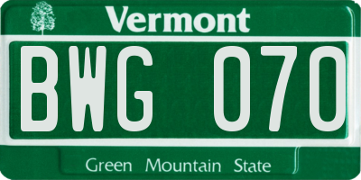 VT license plate BWG070