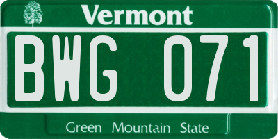 VT license plate BWG071