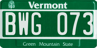 VT license plate BWG073
