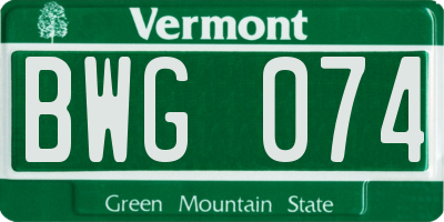 VT license plate BWG074