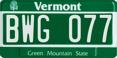 VT license plate BWG077