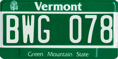 VT license plate BWG078