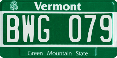 VT license plate BWG079