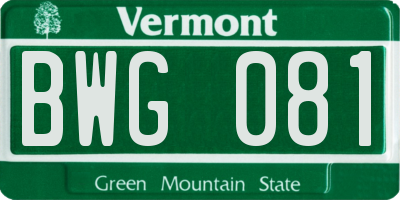 VT license plate BWG081