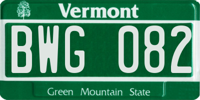 VT license plate BWG082