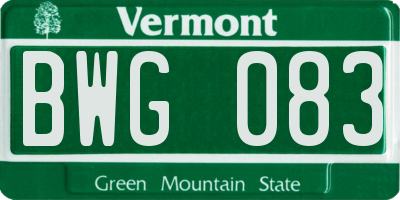VT license plate BWG083