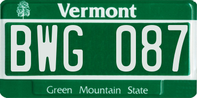 VT license plate BWG087
