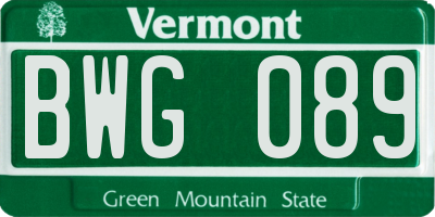 VT license plate BWG089