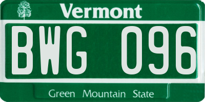 VT license plate BWG096