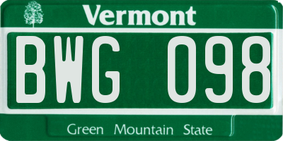 VT license plate BWG098