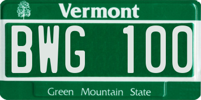 VT license plate BWG100