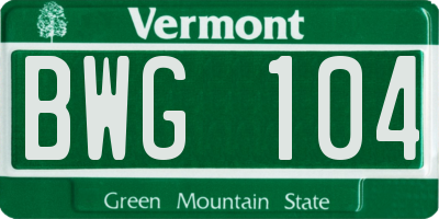 VT license plate BWG104