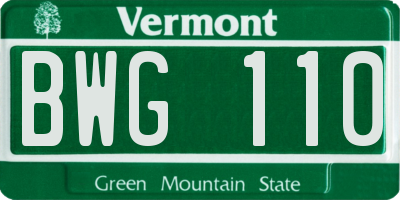 VT license plate BWG110