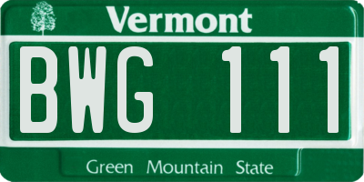 VT license plate BWG111