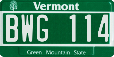 VT license plate BWG114
