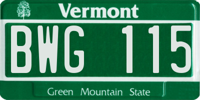 VT license plate BWG115