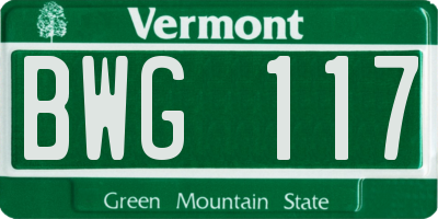 VT license plate BWG117