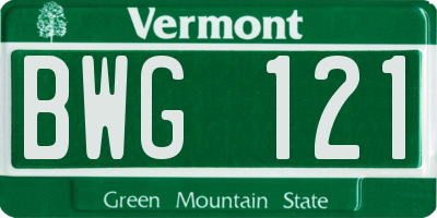 VT license plate BWG121
