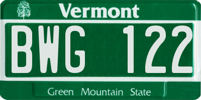 VT license plate BWG122