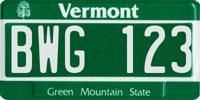 VT license plate BWG123