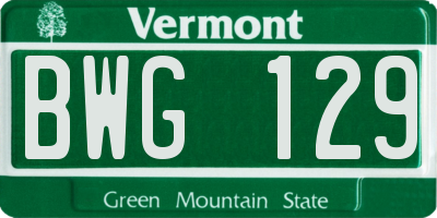 VT license plate BWG129