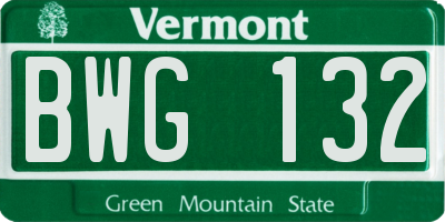 VT license plate BWG132
