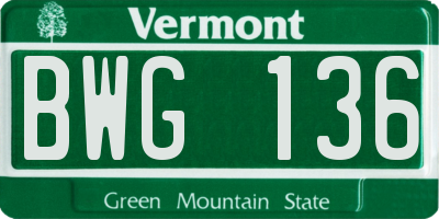 VT license plate BWG136
