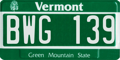 VT license plate BWG139