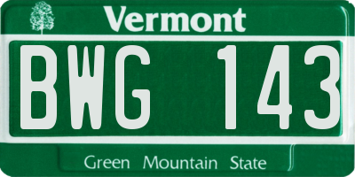 VT license plate BWG143