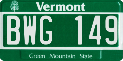 VT license plate BWG149