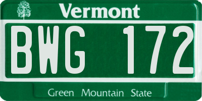 VT license plate BWG172