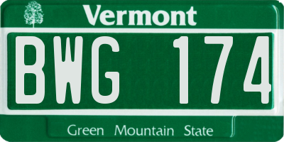VT license plate BWG174