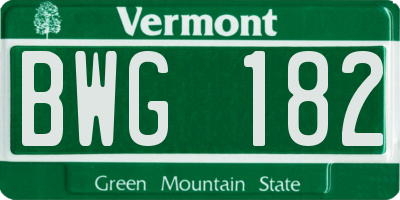 VT license plate BWG182