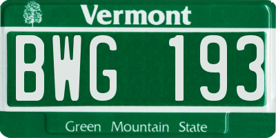 VT license plate BWG193
