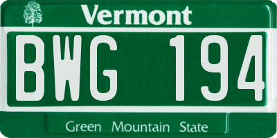 VT license plate BWG194