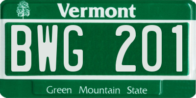 VT license plate BWG201