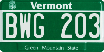 VT license plate BWG203