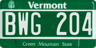 VT license plate BWG204