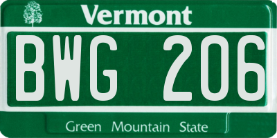VT license plate BWG206