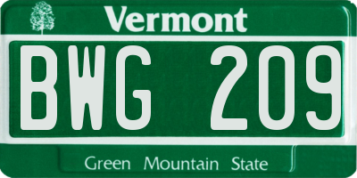 VT license plate BWG209