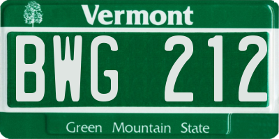 VT license plate BWG212
