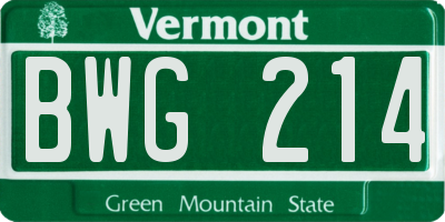 VT license plate BWG214