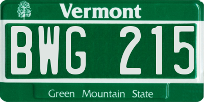 VT license plate BWG215