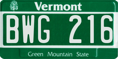 VT license plate BWG216