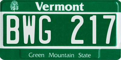 VT license plate BWG217