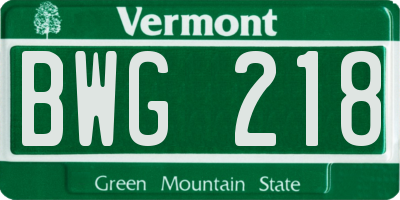 VT license plate BWG218