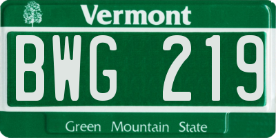 VT license plate BWG219