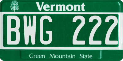VT license plate BWG222